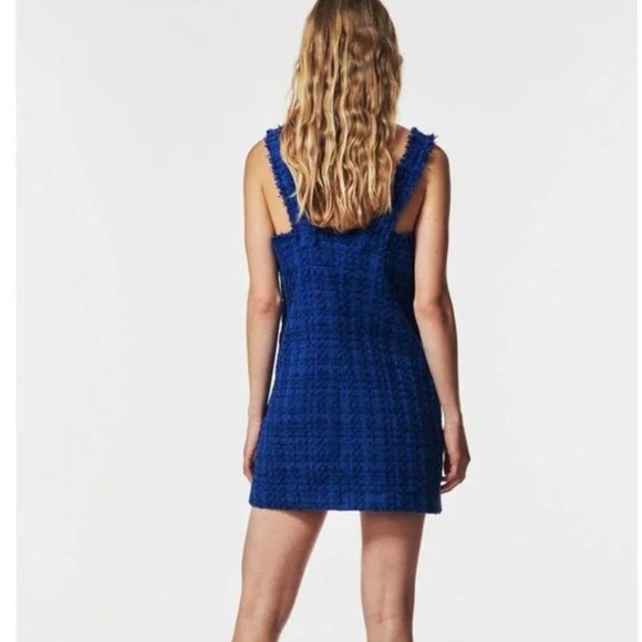 NWT Brand New: Zara textured tweed blue pinafore dress - Picture 5 of 8